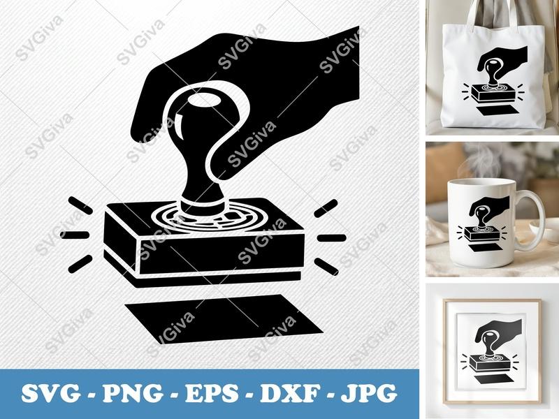 Rubber Stamp in active use SVG Cut File | Hand Stamping Icon PNG EPS DXF for Cricut Silhouette