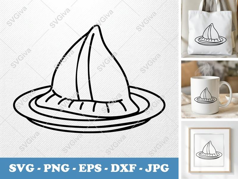 Samosa on a plate SVG | Minimalist Vector Design | Bold Contour Cut File | PNG DXF EPS for Cricut Silhouette