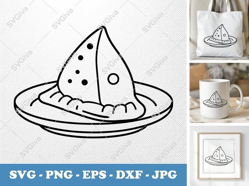Samosa on a Plate SVG PNG DXF EPS | Cricut Silhouette Cut File | Indian Food Vector Art