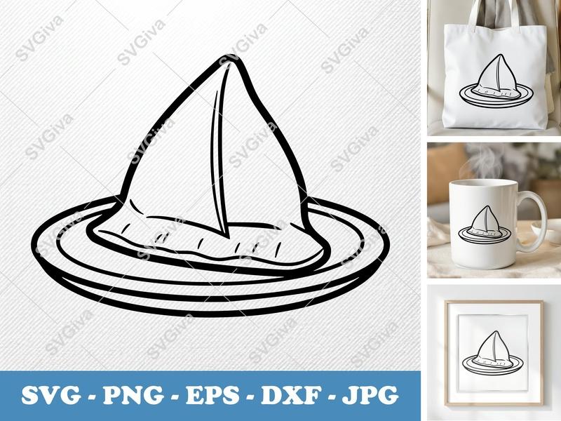 Samosa on a Plate SVG PNG DXF EPS | Indian Food Cut File Cricut Silhouette | Kitchen Decor Vector Art