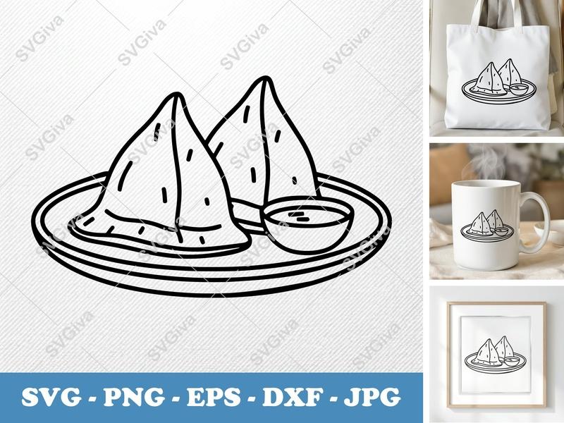 Samosa SVG | Modern Indian Food Clipart PNG EPS DXF | Cricut Silhouette Cut File | Snack Outline Vector