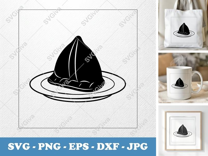 Samosa SVG | Modern Indian Food Clipart | PNG EPS DXF for Cricut & Silhouette | Outline Design | Plate Icon