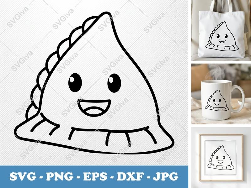 Samosa with Smiling Face SVG | Minimalist Bold Contour Cut File | PNG DXF EPS for Cricut & Silhouette