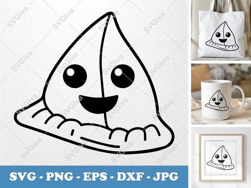Samosa with Smiling Face SVG PNG DXF EPS | Cute Food Cut File Cricut Silhouette