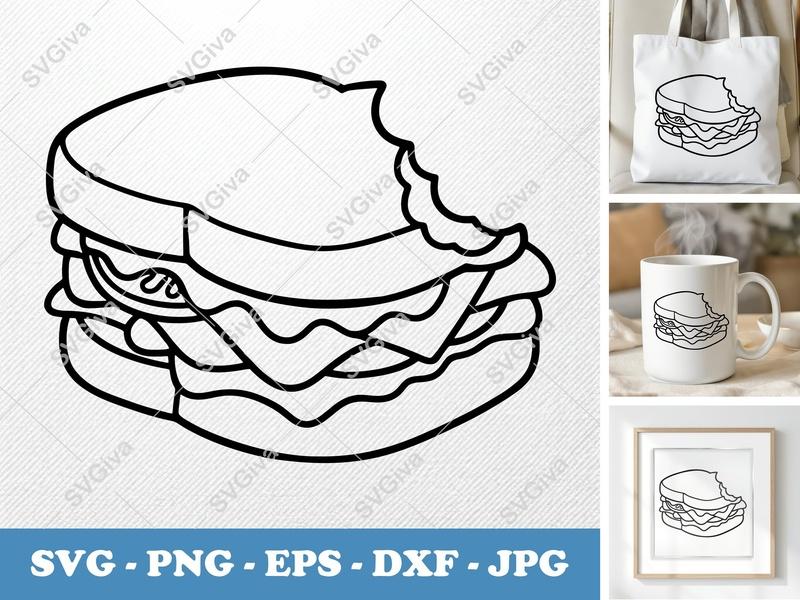 Sandwich Partially Eaten SVG | Puffy Soft Shapes | Inflated Pillow-Soft Design | PNG DXF EPS | Cricut Silhouette File