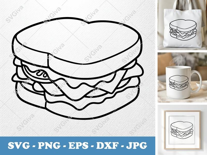 Sandwich Puffy Pillow SVG | Soft Shapes Cut File | PNG DXF EPS | Cricut Silhouette Kitchen