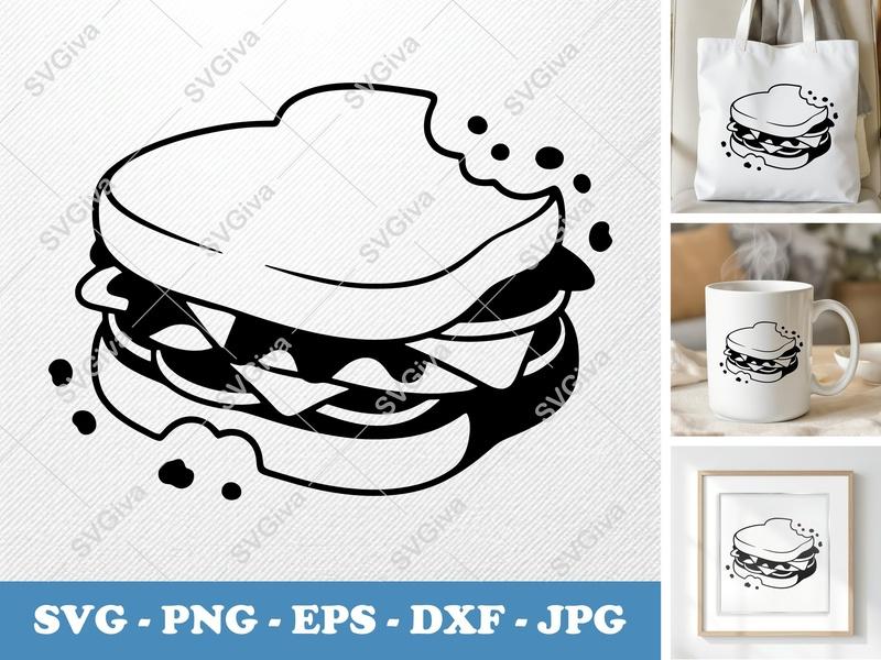 Sandwich SVG | Bitten Sandwich Cut File, Modern Food Clipart, Snack PNG EPS DXF for Cricut & Silhouette