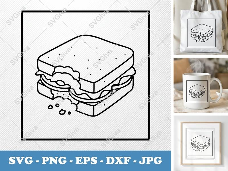 Sandwich SVG, Modern Bitten Sandwich Cut File, Food Clipart PNG EPS DXF for Cricut, Silhouette, Kitchen Decor, Lunch Box