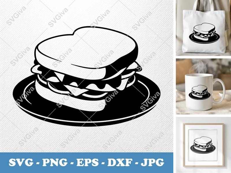 Sandwich SVG, Modern Diner Food PNG | EPS DXF | Cricut Silhouette Cut File, Lunch Clipart Vector