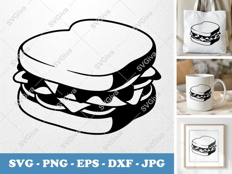 Sandwich SVG, Modern Minimalist Food Cut File, Outline Clip Art, PNG EPS DXF | Cricut Silhouette Design