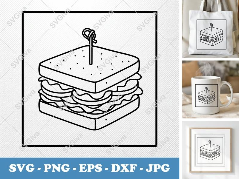 Sandwich SVG, Outline Design Cut File with Skewer, Modern Food Clipart | PNG EPS DXF for Cricut Silhouette