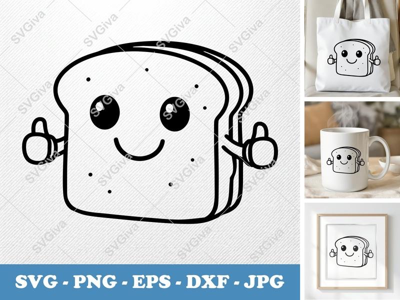 Sandwich with Smiling Face SVG | Friendly Bean-Shaped Cut File | PNG DXF EPS | Cricut Silhouette Kitchen Decor