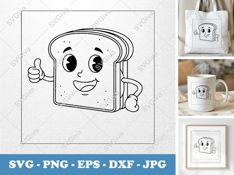 Sandwich with Smiling Face SVG | Retro Outline Design | Thick Contour, Thin Lines | PNG DXF EPS | Cricut Silhouette File