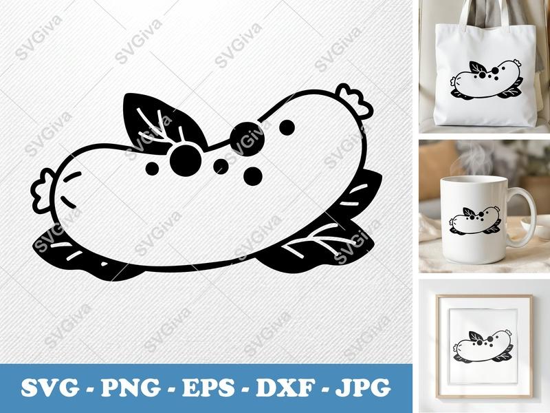 Sausage SVG, Black and White Hot Dog Cut File with Leaves & Berries, PNG EPS DXF for Cricut & Silhouette