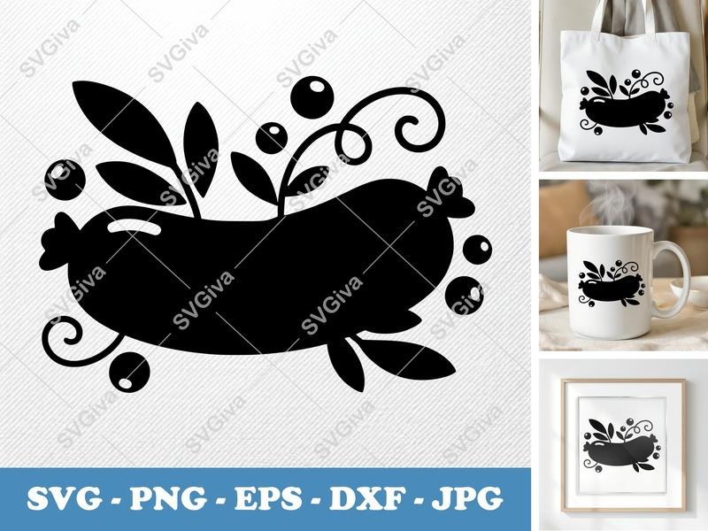 Sausage SVG Cut File, Modern Design with Leaves & Berries | PNG EPS DXF for Cricut & Silhouette