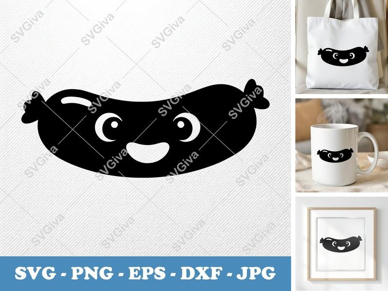 Sausage SVG | Cute Kawaii Face, Modern Clean Design | PNG EPS DXF for Cricut & Silhouette Cut File