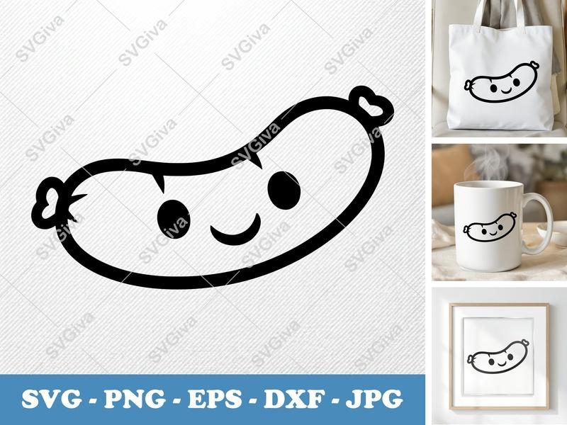 Sausage SVG, Kawaii Hot Dog Clipart, Cute Sausage Face PNG EPS DXF | Cricut Silhouette File