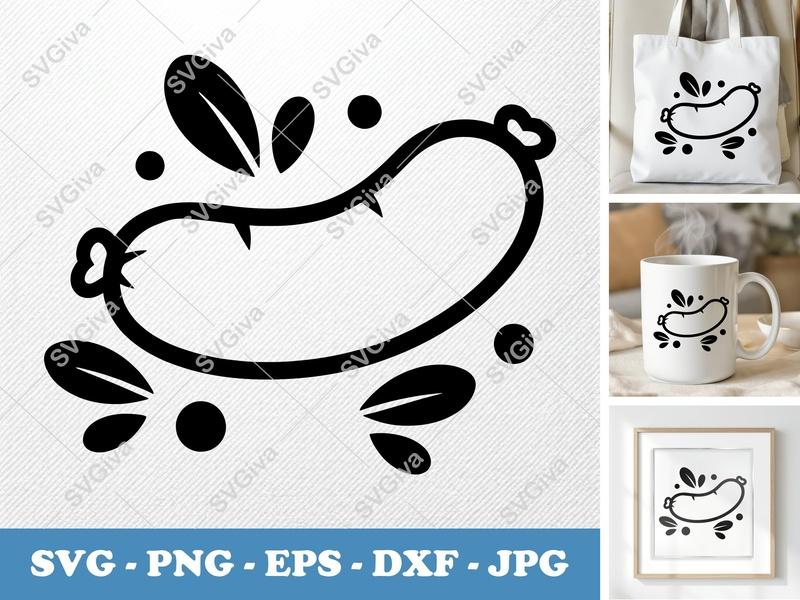 Sausage SVG, Modern Clean Design with Leaves and Dots | PNG EPS DXF | Cricut Silhouette File