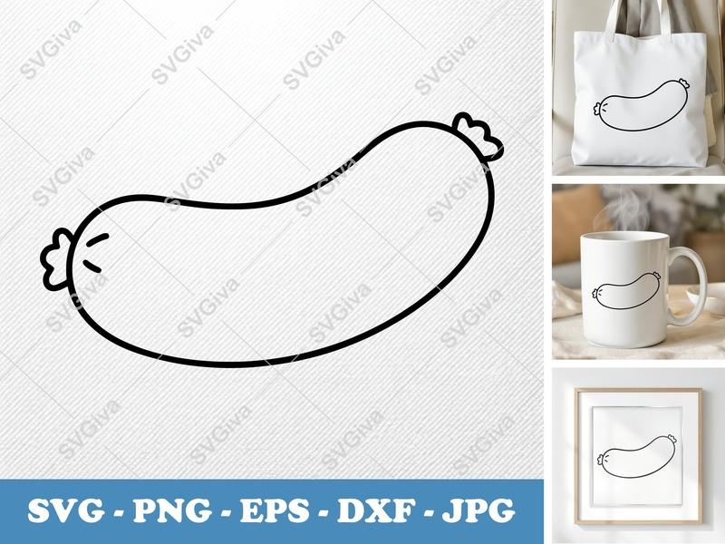 Sausage SVG Outline, Simple Frank, Hot Dog Clipart | PNG EPS DXF | Cricut Silhouette File, Food Cut Design