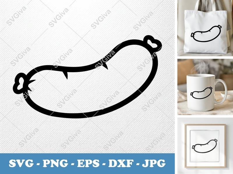 Sausage SVG, Simple Hot Dog Outline, Grill Food Clipart | PNG EPS DXF for Cricut, Silhouette | Modern Meat Icon