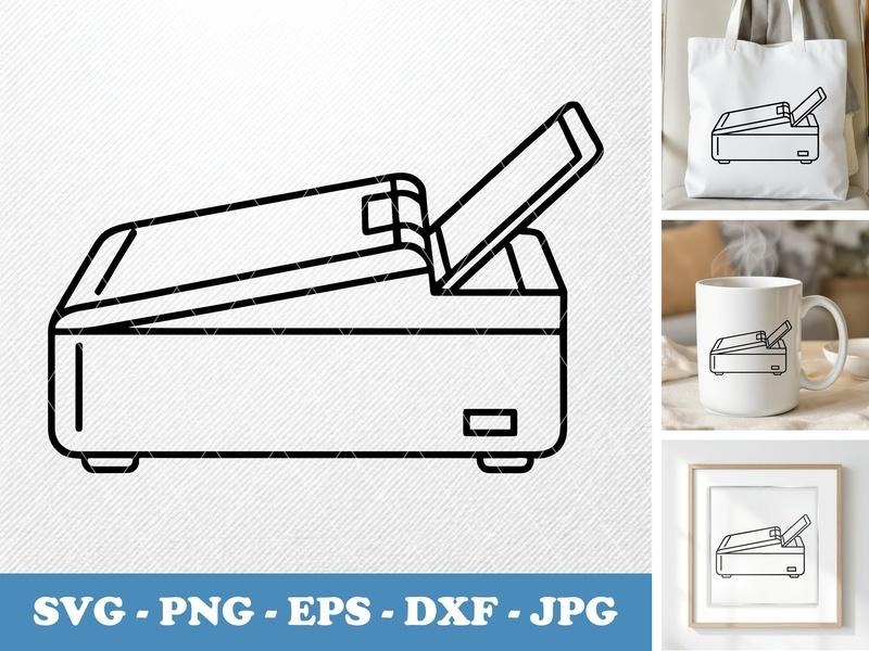 Scanner in side view profile SVG | Double Outline Line Art | Office Clipart PNG DXF EPS for Cricut & Silhouette