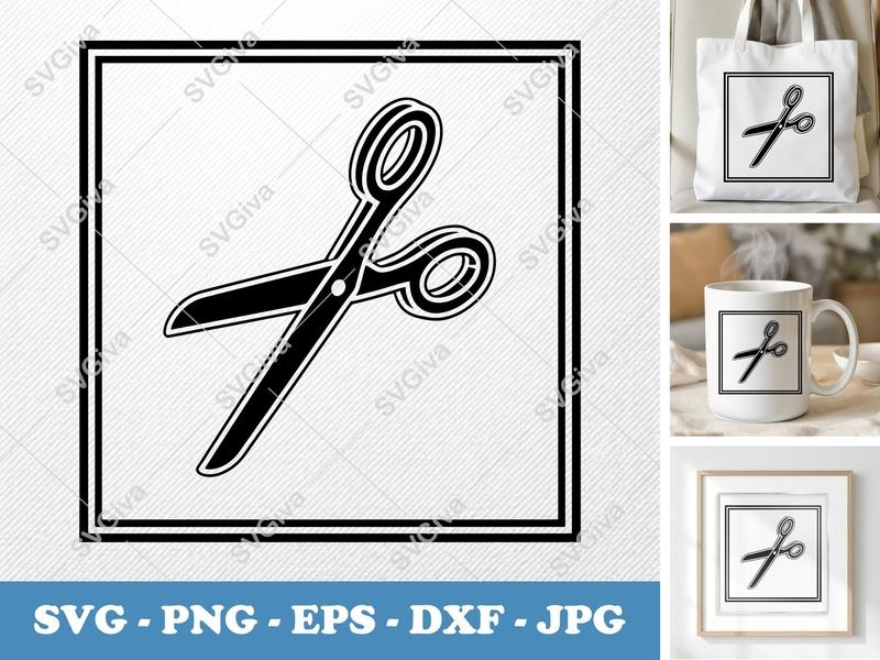 Scissors SVG | Modern Outline Cut File | PNG EPS DXF for Cricut, Silhouette | Crafting Clipart Vector