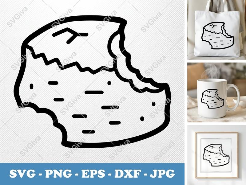 Scone Partially Eaten SVG | Minimalist Line Art | PNG DXF EPS | Cricut Silhouette Baking Food Cut File