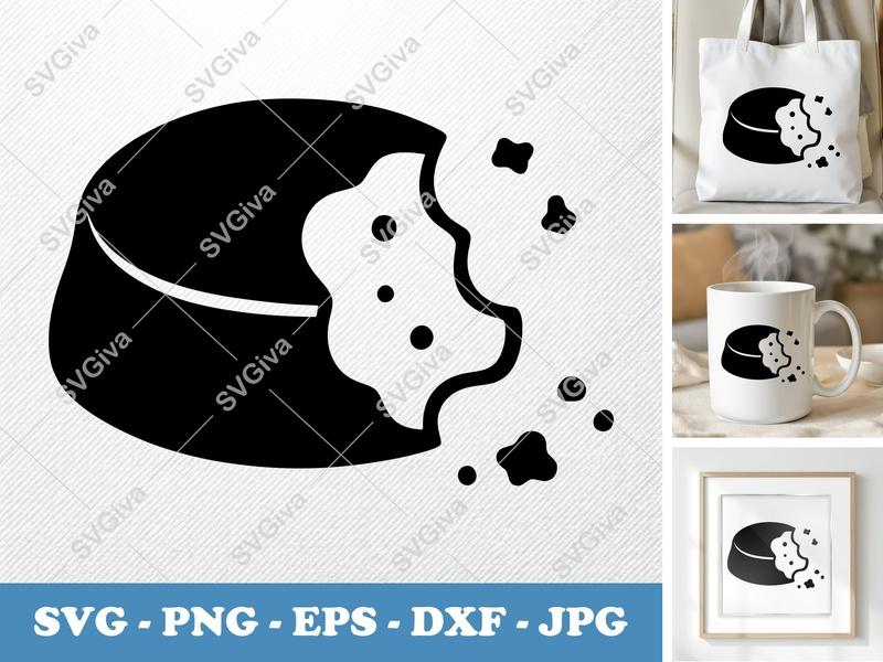 Scone SVG, Bitten Scone Cut File, Modern Bakery Clipart, PNG EPS DXF for Cricut Silhouette, Pastry Food Design