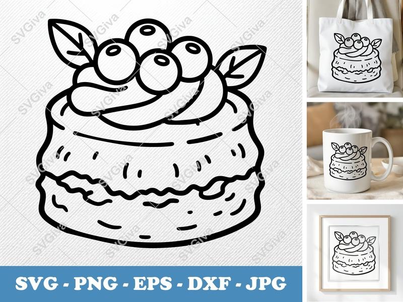Scone with Garnish SVG | Friendly, Rounded Bean-Shaped Design | PNG DXF EPS | Cricut Silhouette File