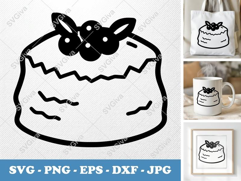 Scone with garnish SVG, Minimalist Bold Outline Cake Art, PNG DXF EPS for Cricut Silhouette