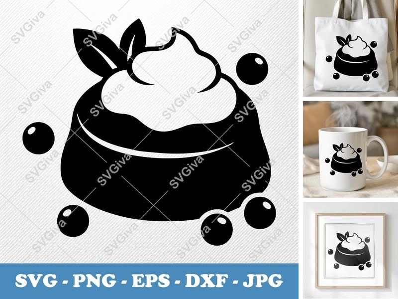 Scone with Garnish SVG | Puffy Soft Shapes | Inflated Pillow Art | PNG DXF EPS | Cricut Silhouette Baking Dessert