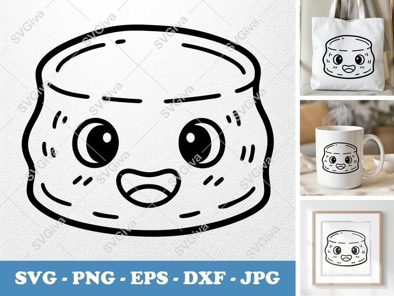 Scone with Smiling Face SVG | Friendly Bean-Shaped Cut File | PNG DXF EPS | Cricut Silhouette Baking