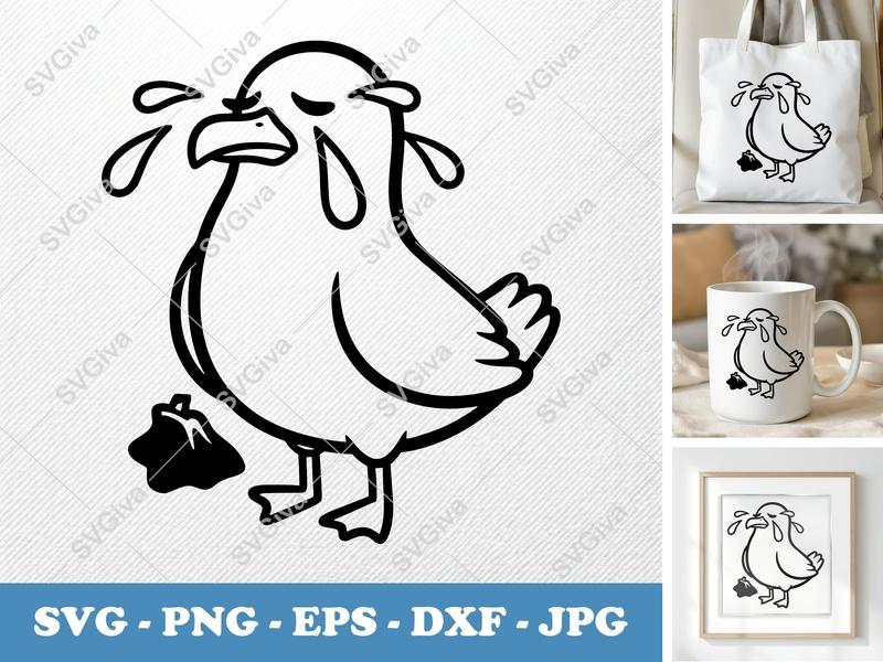 Seagull Crying SVG, Sad Bird PNG, Tears EPS, Poop DXF | Funny Animal Cut File for Cricut, Silhouette