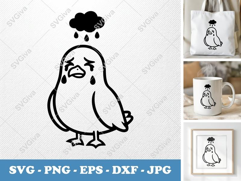 Seagull Crying SVG | Sad Bird with Rain Cloud PNG EPS DXF | Cricut & Silhouette Cut File | Modern Clean Design Vector