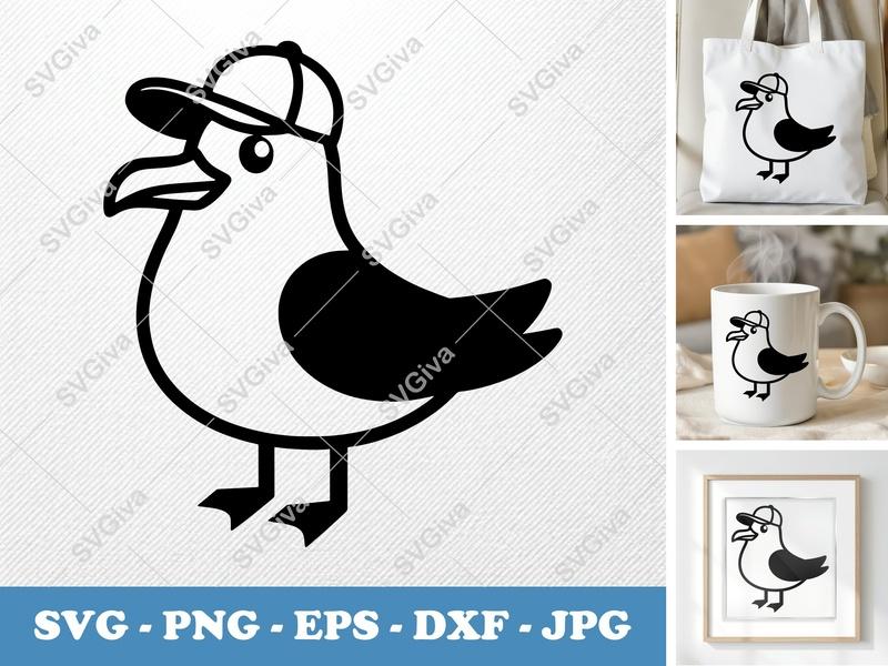 Seagull in a Cap SVG | Friendly Bean-Shaped Design | PNG DXF EPS | Cricut Silhouette File