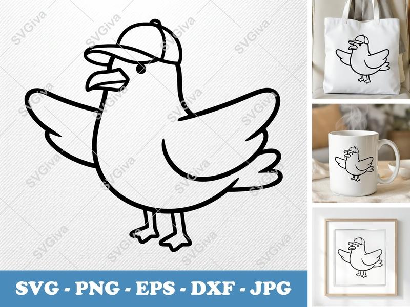Seagull in a Cap SVG | PNG DXF EPS Cut File for Cricut Silhouette