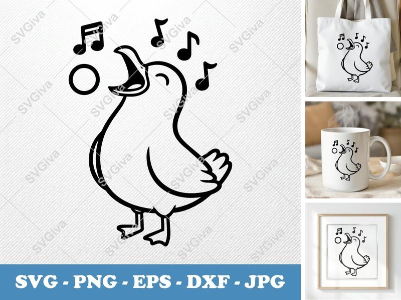 Seagull Singing SVG, Cute Bird with Music Notes PNG EPS DXF | Cricut & Silhouette Cut File