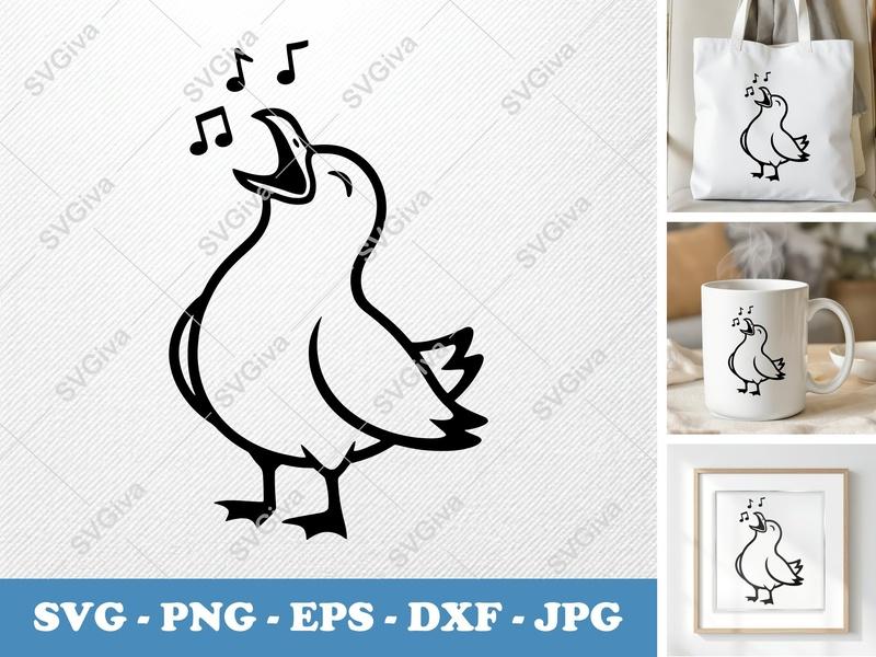 Seagull Singing SVG | Minimalist Bold Contour Cut File | PNG DXF EPS | Cricut Silhouette Design