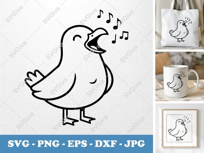 Seagull Singing SVG | Rounded Friendly Bean-Shaped Cut File | PNG DXF EPS for Cricut Silhouette