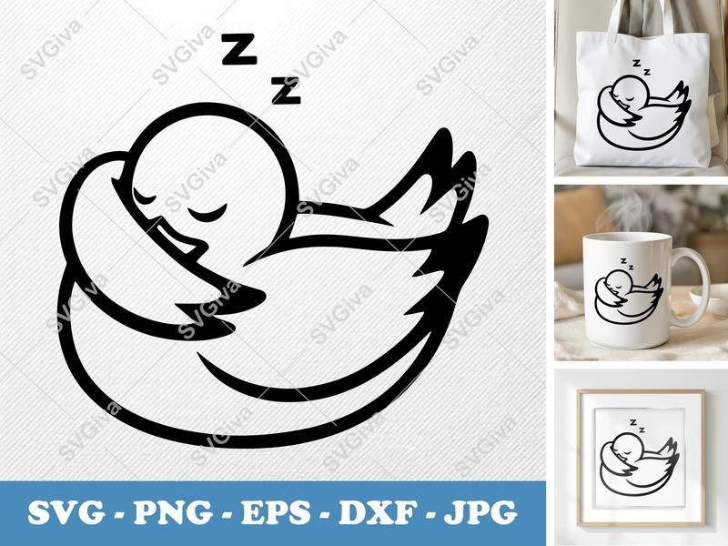 Seagull Sleeping SVG - Bold Contour, Simple Character | PNG DXF EPS | Cricut Silhouette Minimalist Design