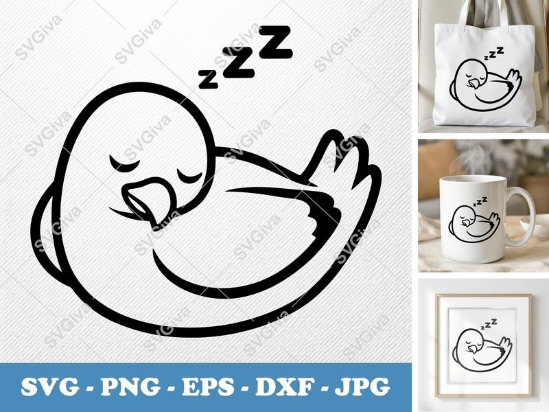 Seagull Sleeping SVG, Cute Bird Zzz Vector, Modern Clean Art | PNG EPS DXF for Cricut Silhouette Cutting Files
