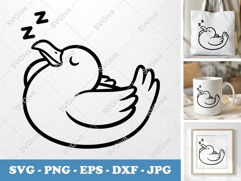 Seagull Sleeping SVG | Modern Bird Cut File | Zzz PNG EPS DXF for Cricut & Silhouette | Sleepy Ocean Animal Vector