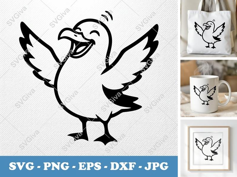 Seagull Smiling Happily SVG | Minimalist Cartoon Vector | PNG DXF EPS | Cricut Silhouette Cut File