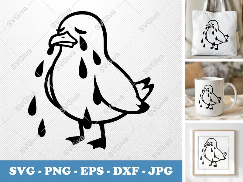Seagull SVG, Crying Bird Cut File, Sad Ocean Animal Clipart, Modern Design | PNG EPS DXF for Cricut, Silhouette