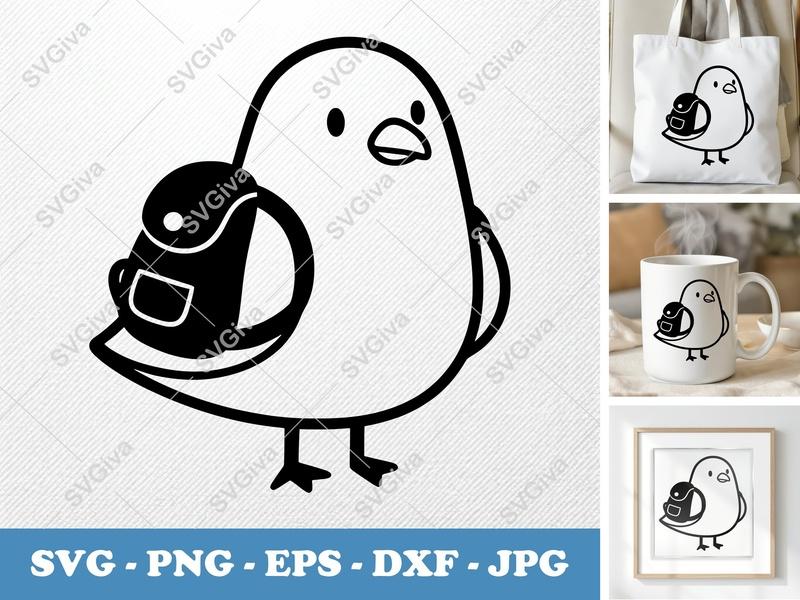 Seagull SVG | Cute Bird Backpack Cut File | Modern Simple Design PNG EPS DXF for Cricut & Silhouette