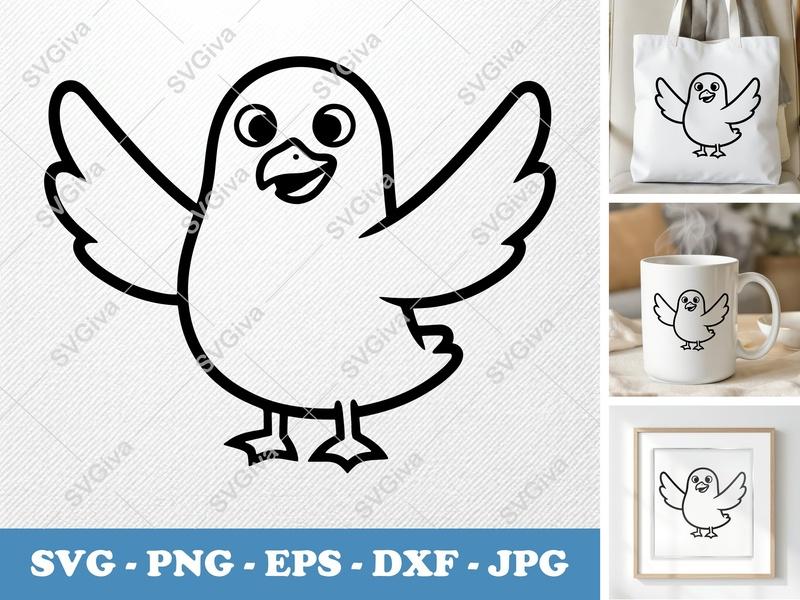Seagull SVG, Cute Cartoon Bird Cut File, Modern Design | PNG EPS DXF for Cricut & Silhouette Machines, Animal Clipart