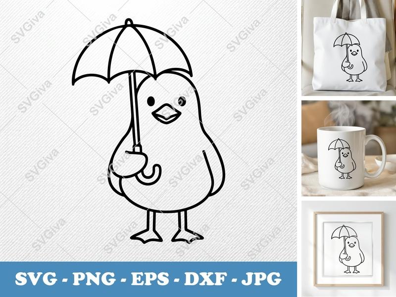 Seagull SVG, Cute Modern Bird with Umbrella Cut File, PNG EPS DXF for Cricut & Silhouette, Nautical Decor Clipart