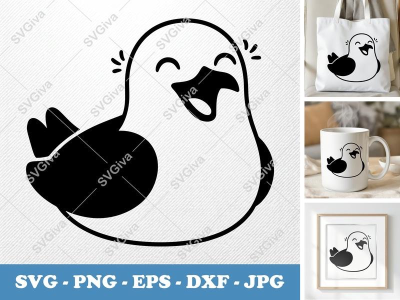 Seagull SVG, Happy Cute Bird Cut File, Funny Kawaii Animal Design | PNG EPS DXF for Cricut, Silhouette