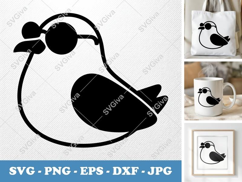 Seagull SVG | Modern Bird with Glasses | Minimalist Design | PNG EPS DXF for Cricut Silhouette