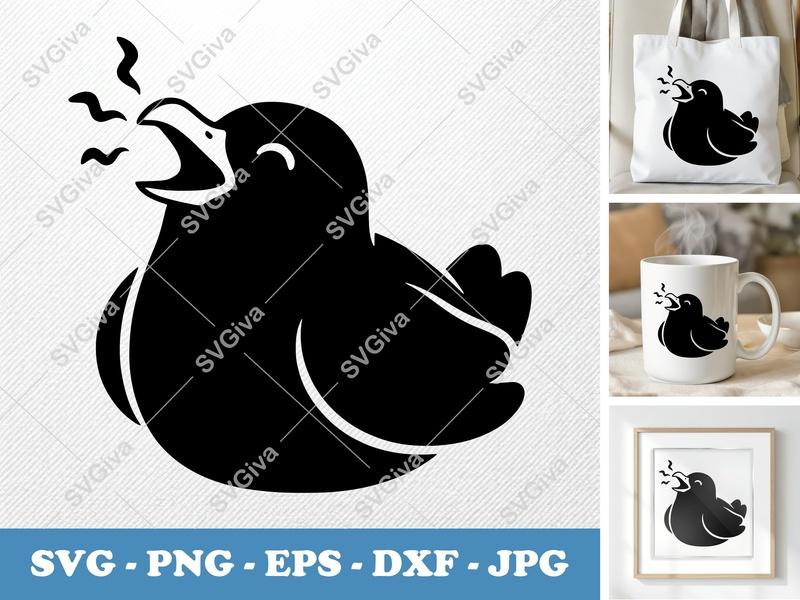 Seagull SVG | Modern Chirping Bird Cut File, Crying Seagull | PNG EPS DXF for Cricut, Silhouette, Vector Art
